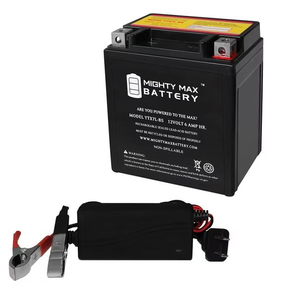 YTX7L-BS 12V 6Ah Replaces Yamaha, Aprilia, ATK With 12V 1Amp Charger, Mighty Max Battery, Mfr#: MAX3860551